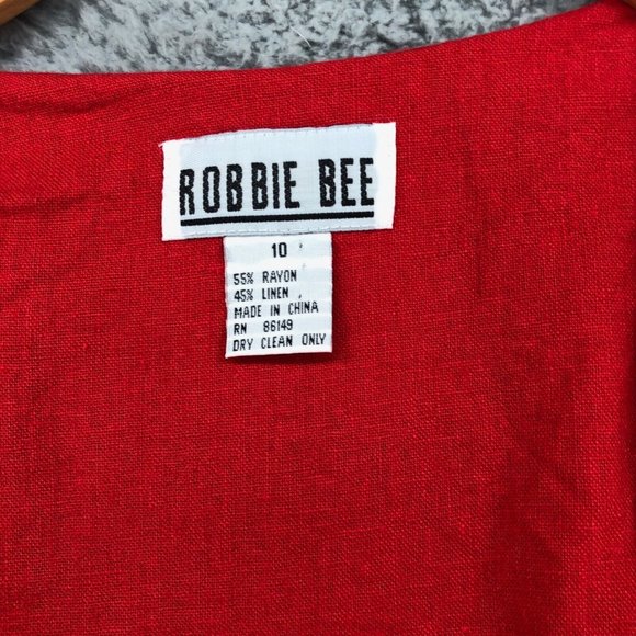 Vintage Robbie Bee Dress Womens 10 Red Linen Kaftan Midi Shirt Dress Button Up - Picture 5 of 10